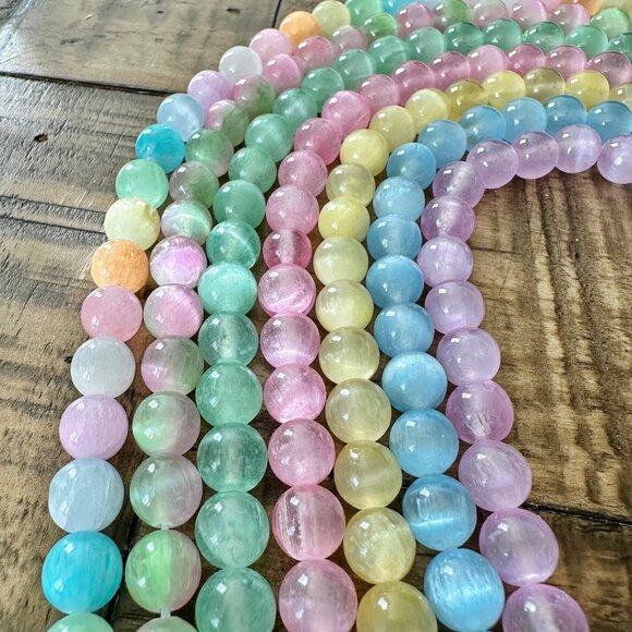 8mm Grade A Selenite Bead Stretch Bracelet - Various Colors - Picture 1 of 16